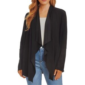 BLANKNYC Faux Suede Drape Moto Black Cardigan Jacket Long Sleeve - M